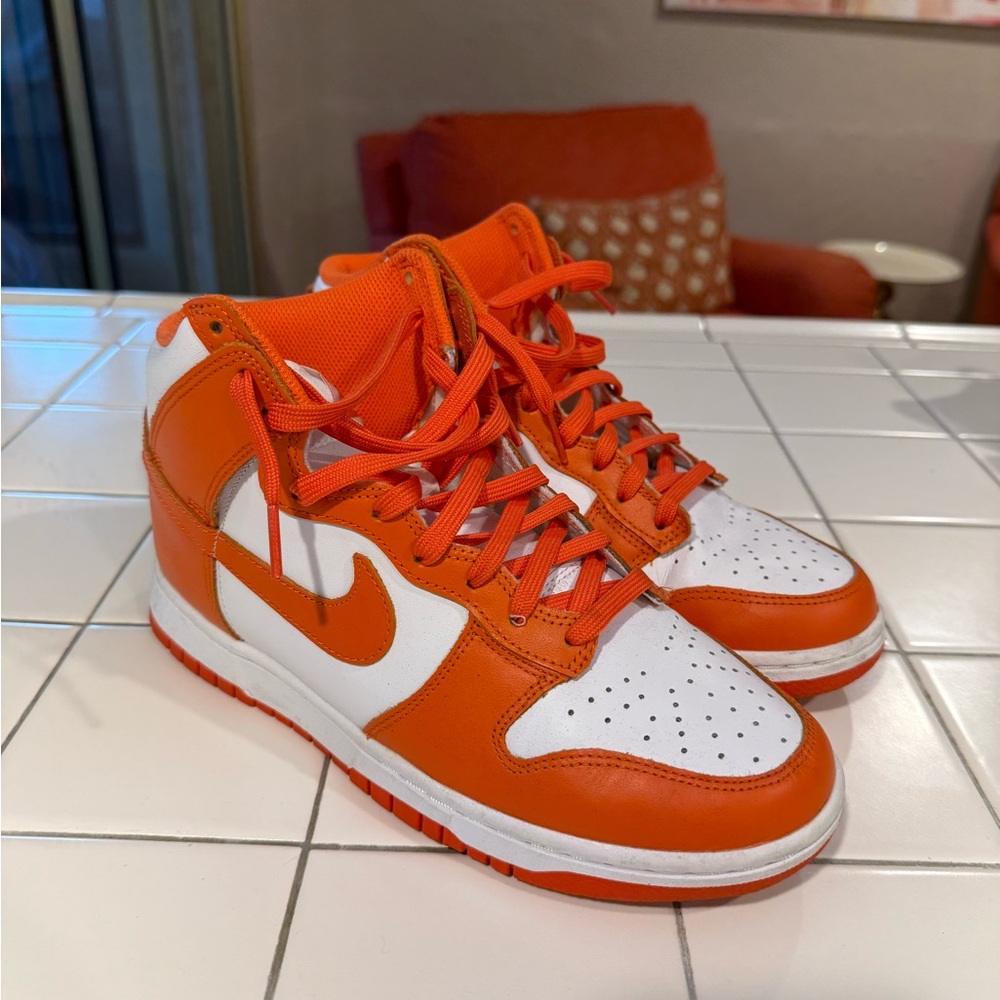 Nike Orange and White High-Top Sneakers
